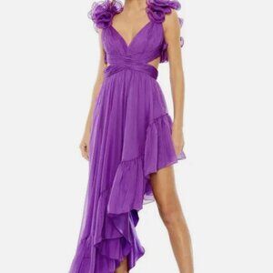 Mac Duggal 68641 Ruffle Tiered Cut Out Chiffon High Low Formal Gown Size 0